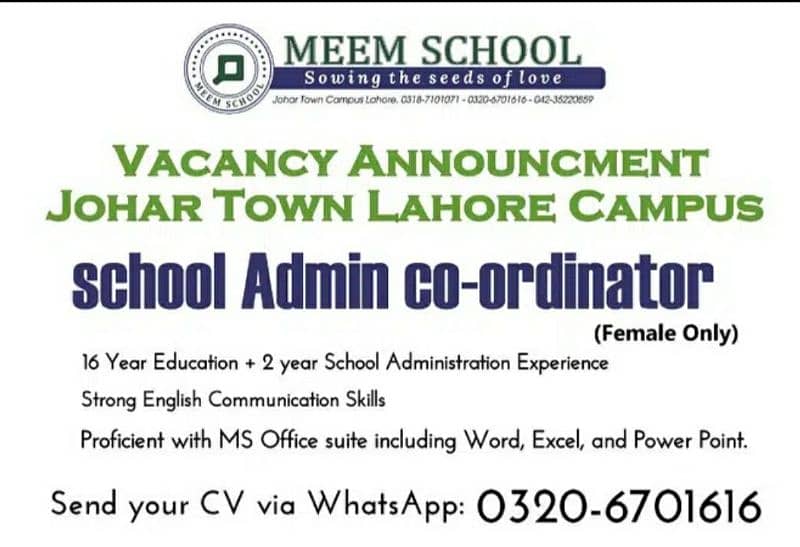 School Admin Coordinator (Female only) 0