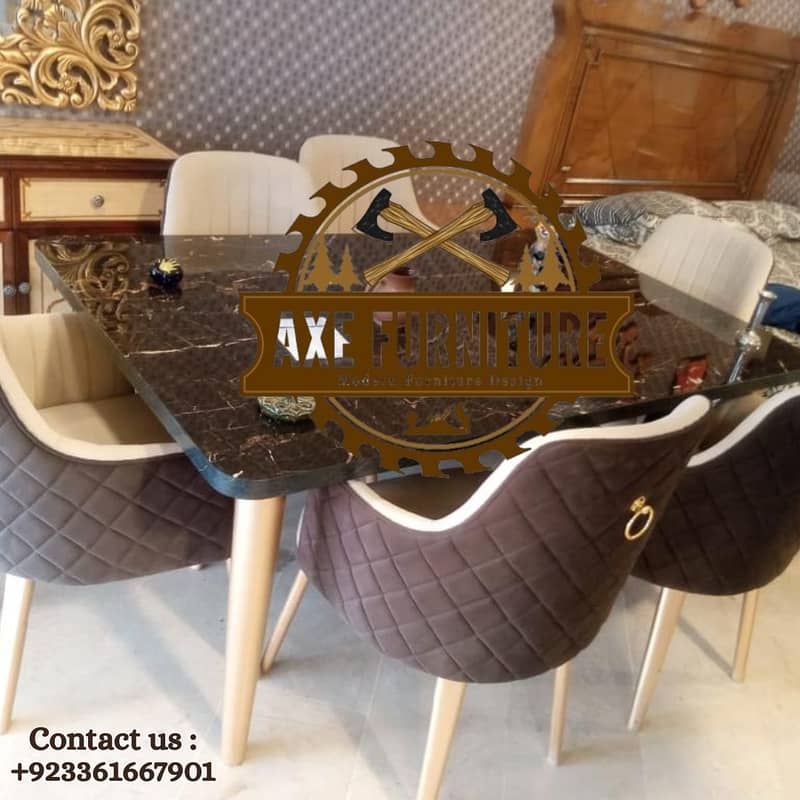 6 seater dining table set/marble top table/luxury dining/wooden chair 3