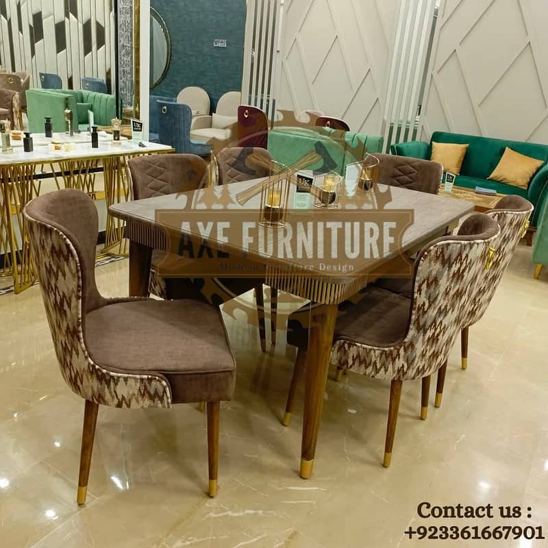 6 seater dining table set/marble top table/luxury dining/wooden chair 10