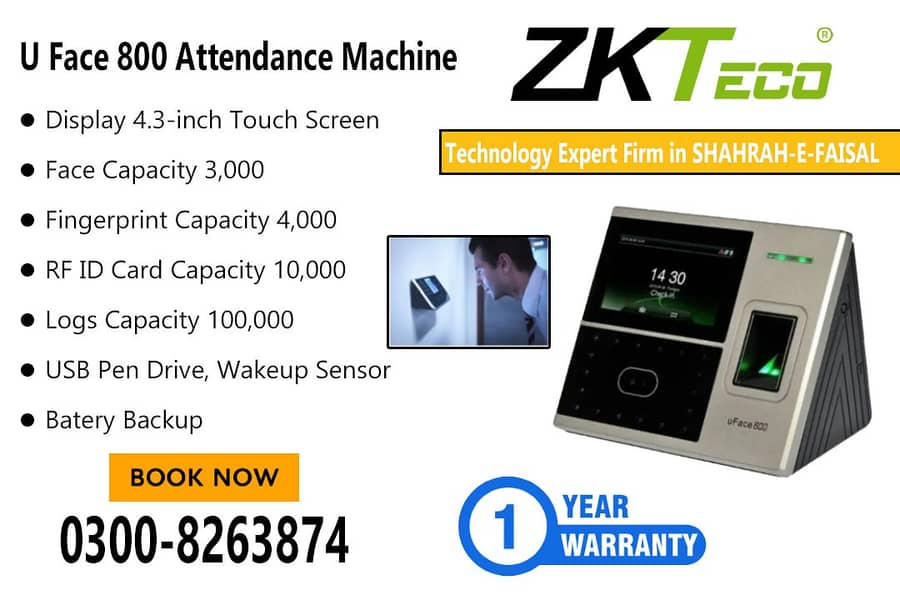 ZKTeco Attendance Machine U-Face 800 (1 Year Warranty) 0