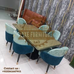 wooden dining /6 seater luxury dining/marble top table/wooden chairs