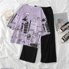 2 Pce Women's Stitched Cotton Jersey Printed  Night  Suit