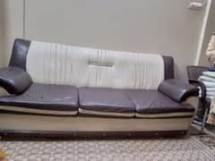 Brown & Cream color 5 seater leather sofa