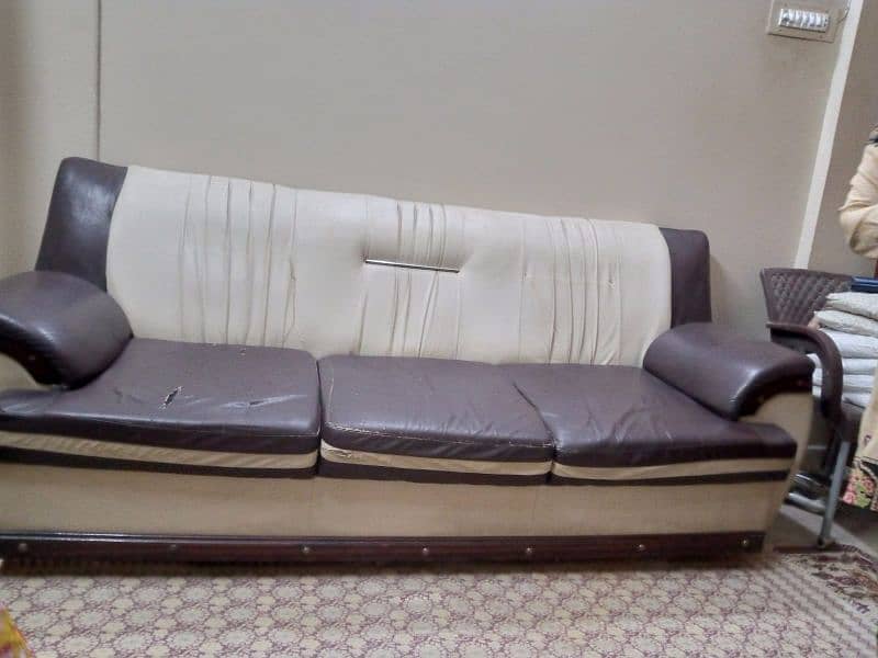 Brown & Cream color 5 seater leather sofa 0