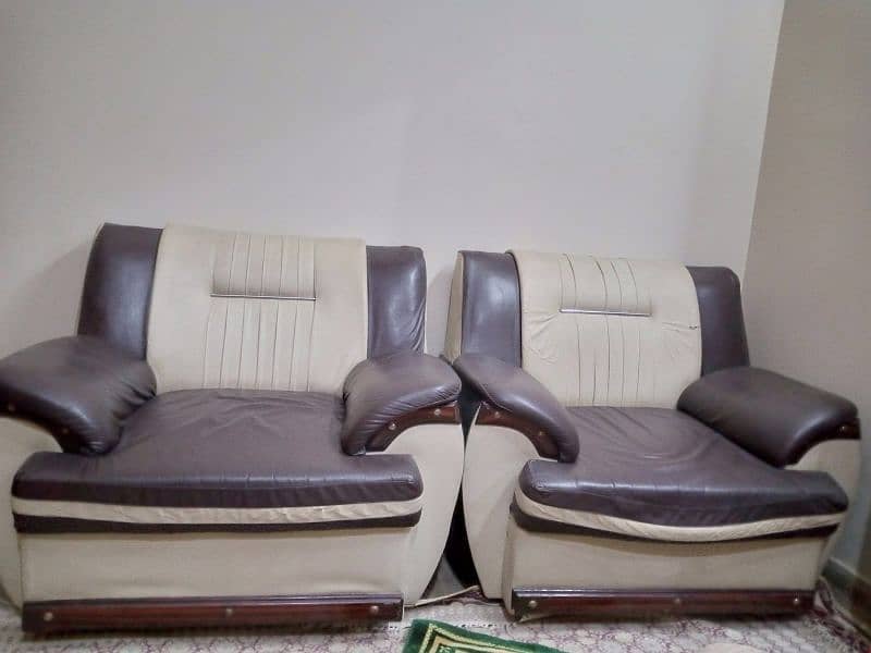 Brown & Cream color 5 seater leather sofa 1