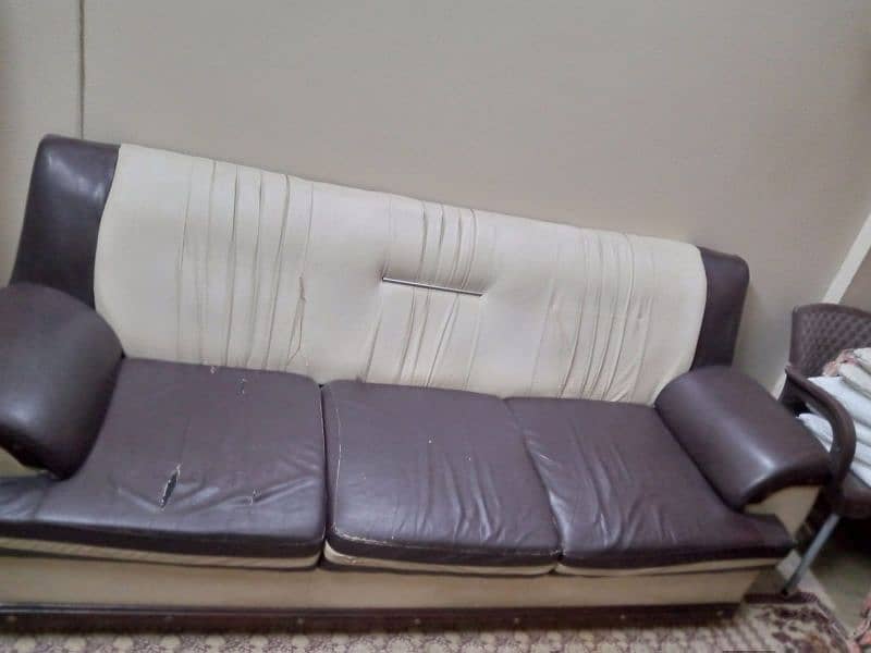 Brown & Cream color 5 seater leather sofa 2