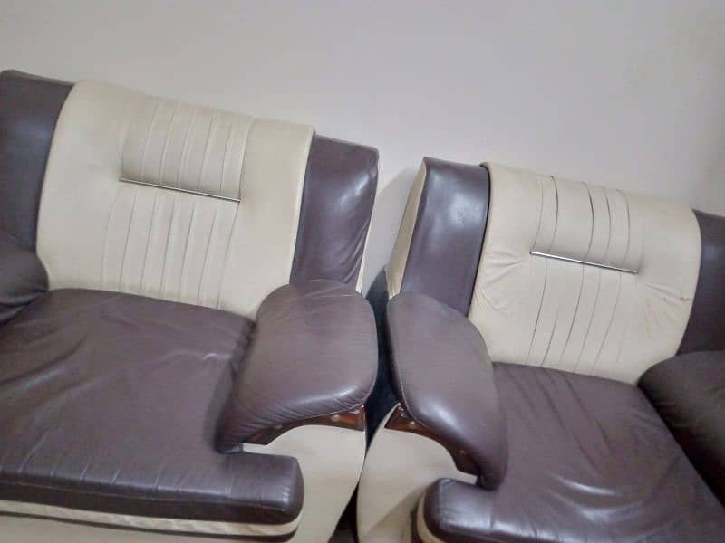 Brown & Cream color 5 seater leather sofa 3