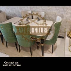 6 seater dining table set/marble top table/wooden chair/luxury dining