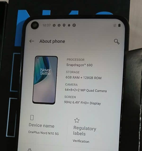 One+ N10 5G 128Gb and 6Gb= box & Charger= New Condition= Clear Cameras 5