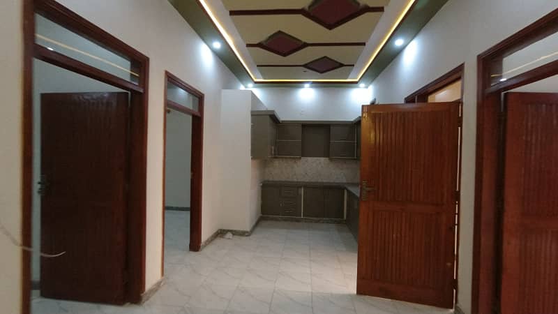 Independent Double Storey Brand new 120 yds stunning bungalow available for rent. Ground floor: 2 bedrooms, drawing room, lounge, American kitchen, tiled flooring. 3