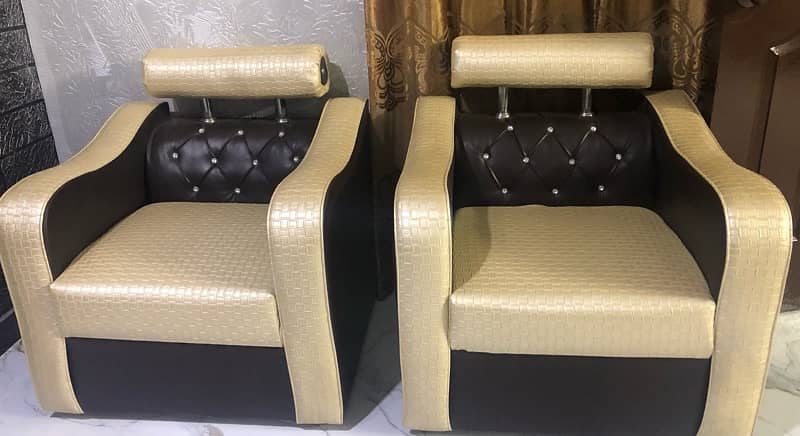 7 seater leather sofa set brown and golden color 3