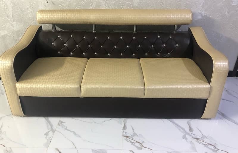 7 seater leather sofa set brown and golden color 5