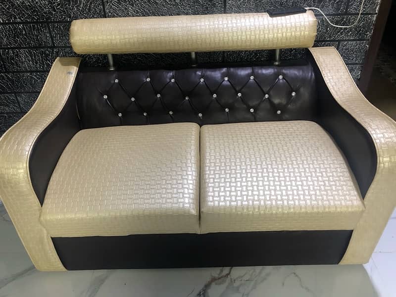 7 seater leather sofa set brown and golden color 6