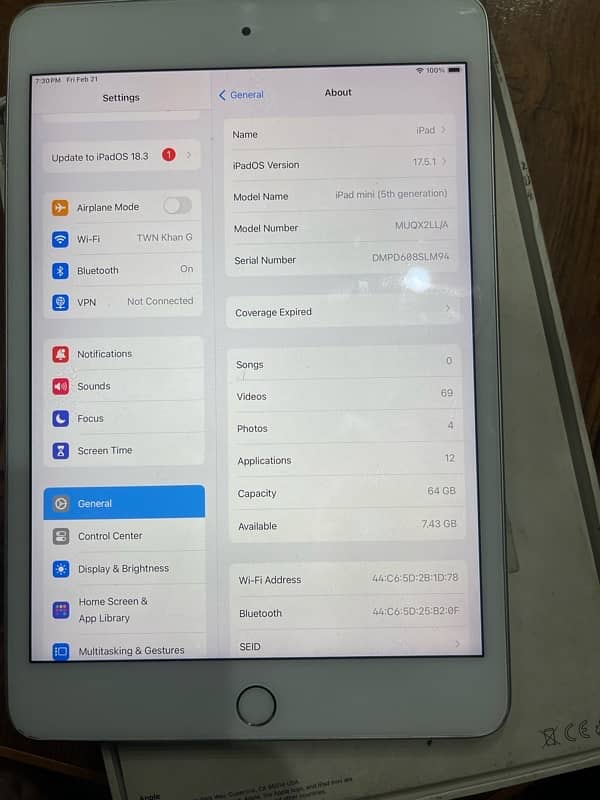 iPad 6 mini 64 go 10/10 condition all ok pad 3