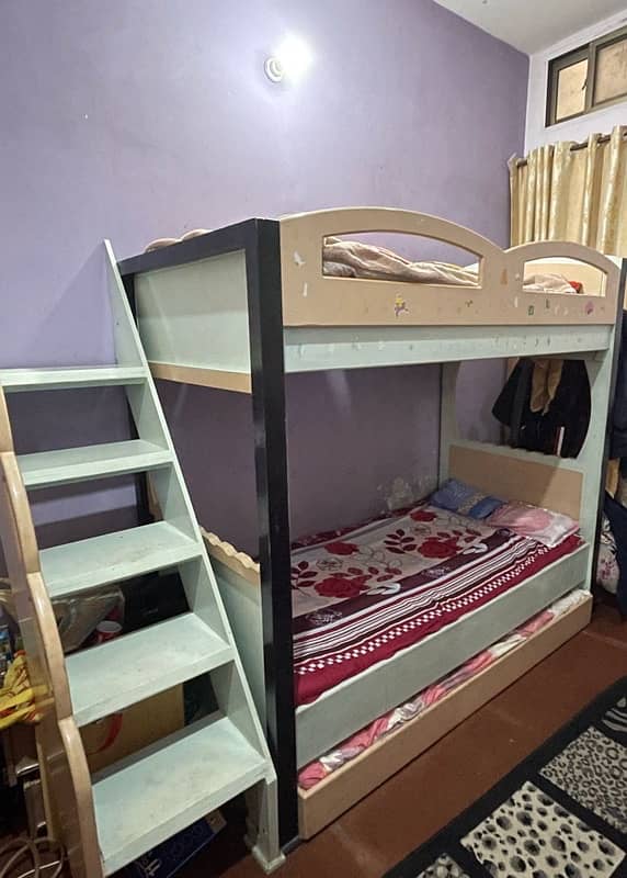 Triple Bunk Bed Wooden Bed with stairs 1