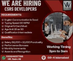 Call Center Jobs | CSR Developer Required | Jobs In Islamabad