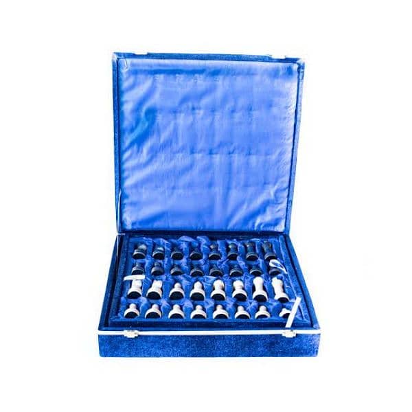 Luxury Blue Velvet Chess Set with Storage Case 1