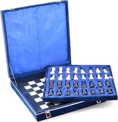 Luxury Blue Velvet Chess Set with Storage Case