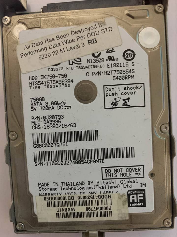 Hitachi 750 GB laptop HDD drive 0