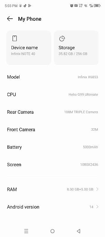 INFNEX NOTE 40 8+5GB 256GB 8