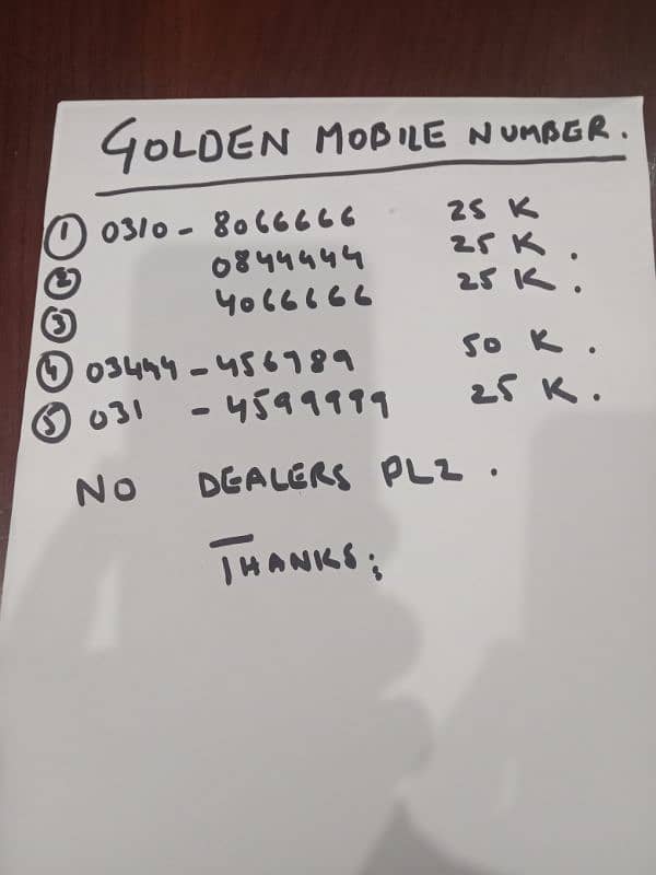 Golden Mobile Numbers 0