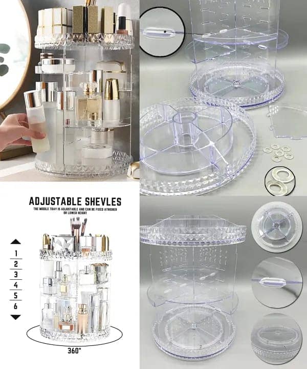 360 Rotating Decorative Diamond Cosmetic Organizer 10inch in pakistan 1