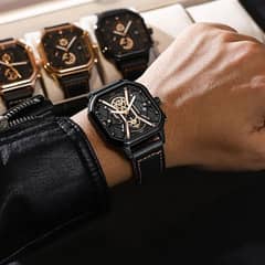 Fashion men luxury watch square dial leather Quartz watches