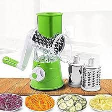 Manual Tabletop Drum Cheese Grater, 3 in 1 Rotary Shredder Slicer Grin