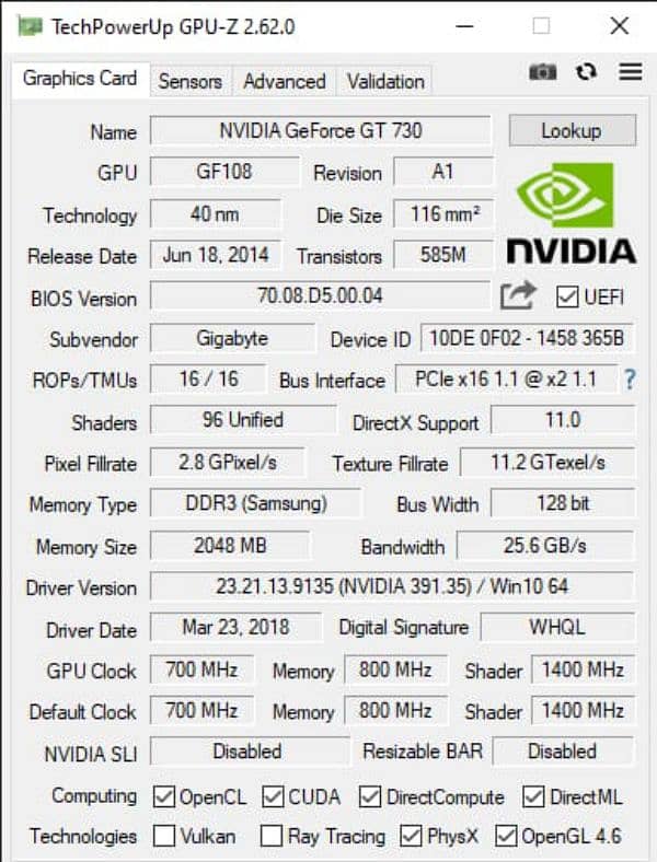 Nvidia GeForce GT 730 2GB DDR 3 128 bit. 1