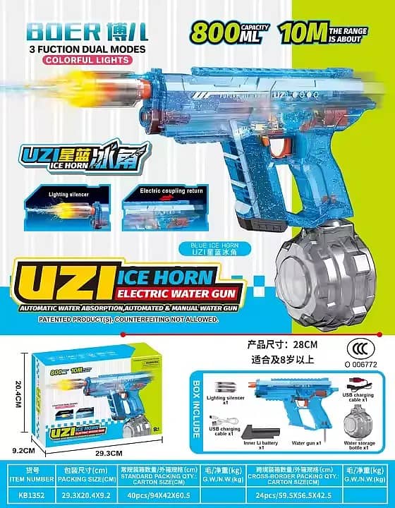 UZI Automatic Electric Water Gun with LED Sight 2