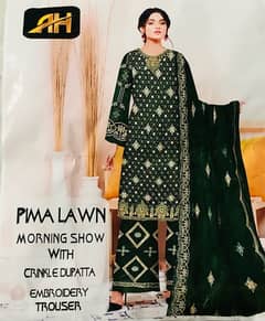 Pima lown morning show with crinkl dupatta embroidery trouser