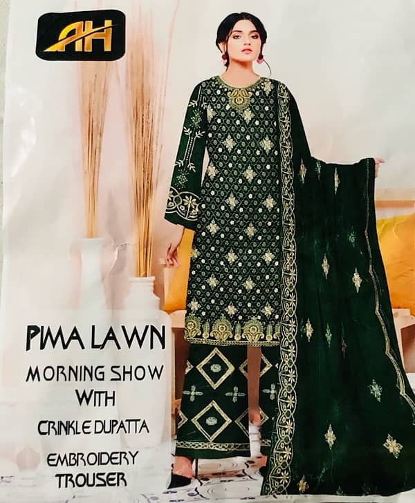 Pima lown morning show with crinkl dupatta embroidery trouser 0