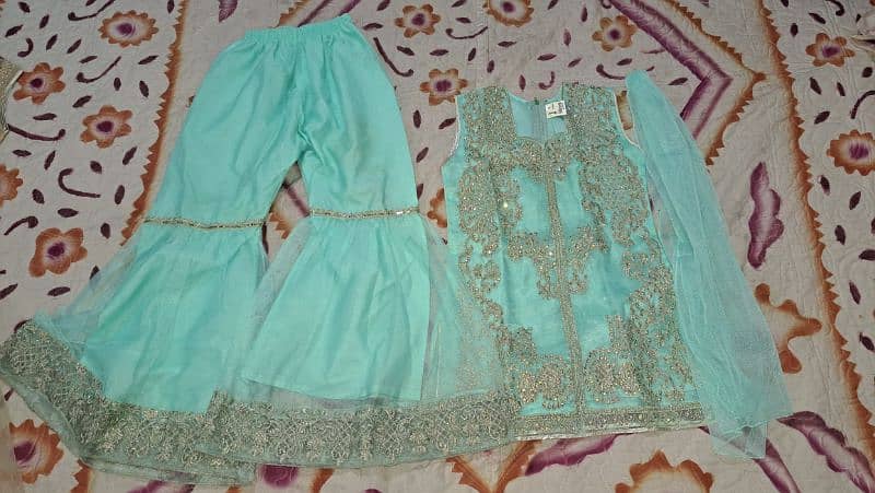 Beautiful Greenish color Gharara Suit with dopatta 0