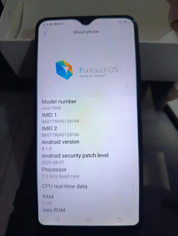 Vivo 1908 4g 2/32 pta approved dual sim all ok 2