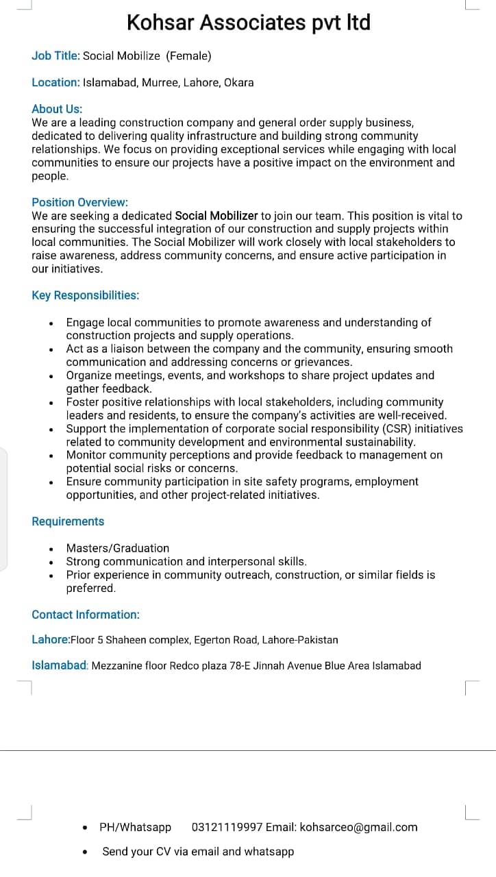 Job for Social Mobilizer 0