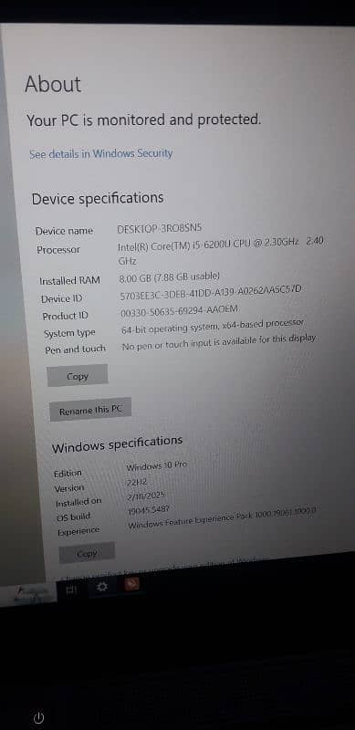 6th gentation corei5 8gb ram/ 256gb ssd 1