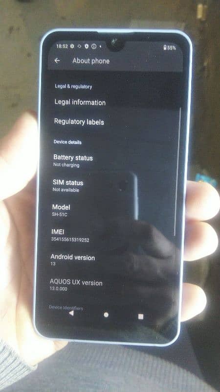 Aquos Docomo SH-51C 4 GB ram 64 GB memory 13 android version type C 2