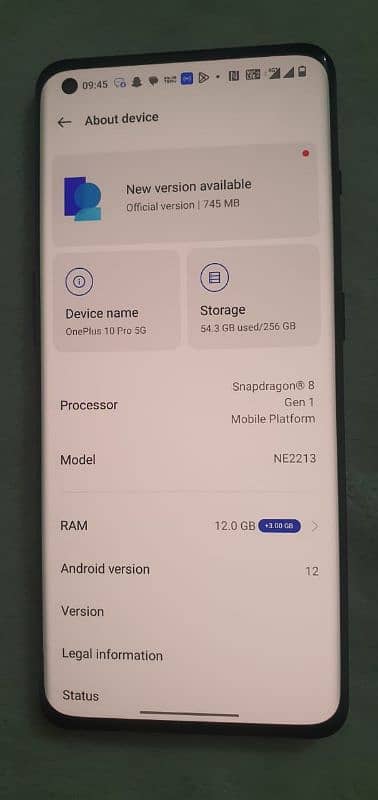 OnePlus 10pro 12gb 256 4