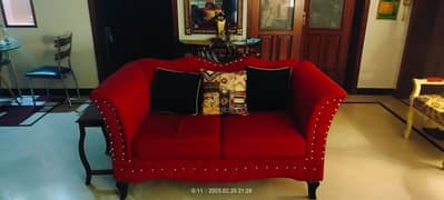 7 seater luxurious velvet red sofa set