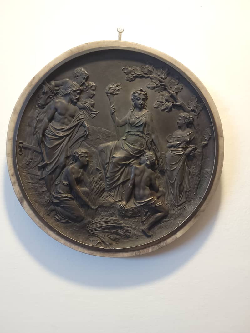 NEOCLASSICAL SCENE BRONZE PLAQUE SET IN MARBLE BASE 2