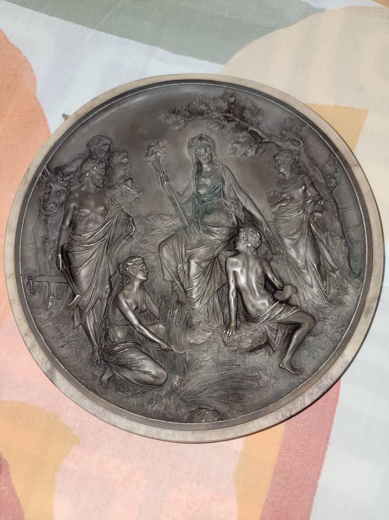 NEOCLASSICAL SCENE BRONZE PLAQUE SET IN MARBLE BASE 10