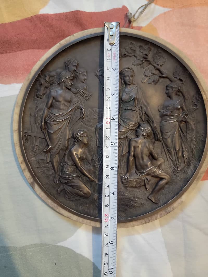 NEOCLASSICAL SCENE BRONZE PLAQUE SET IN MARBLE BASE 12