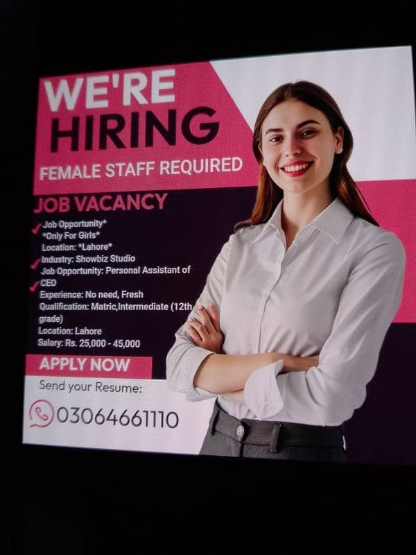 Female Staff Required | Jobs | for Females  urgently 0