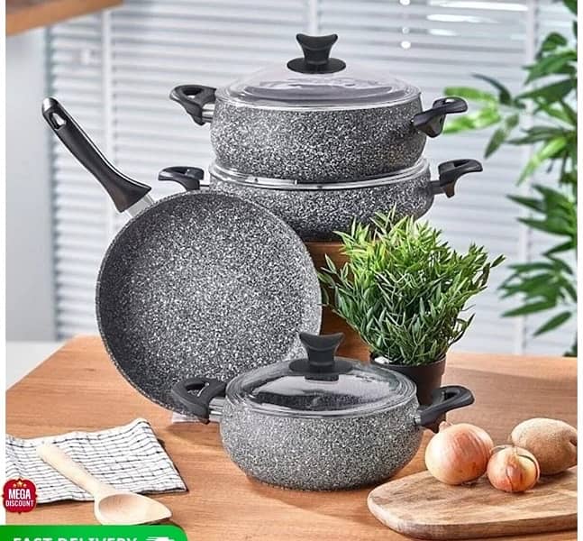 7-Piece Granite Cookware Set Black 1