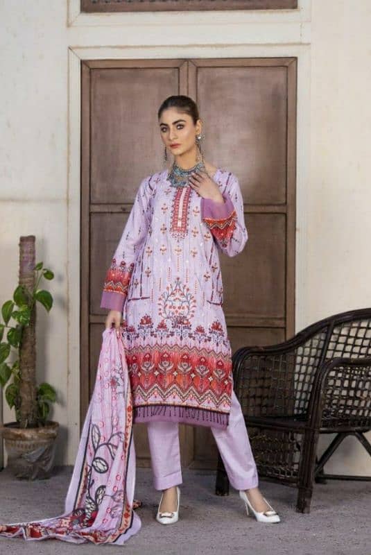 3pcs Women Unstiched Lawn Printed Suit 3