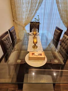 Dinning Table and 6 chairs Glass top made of pure shesham wood