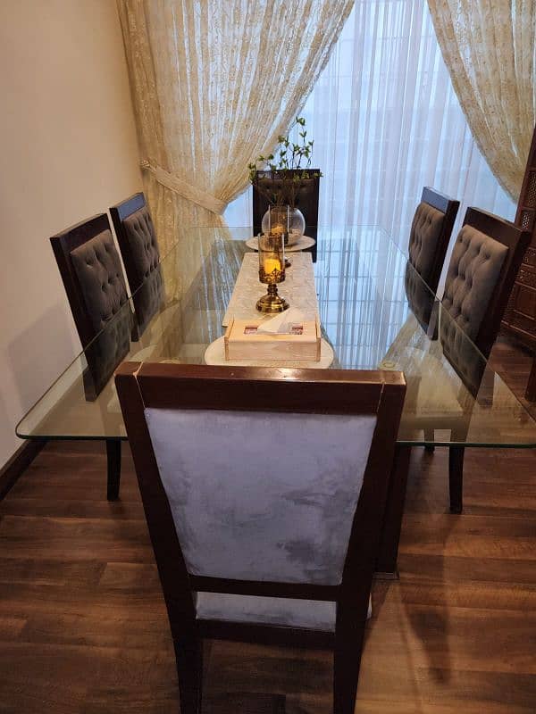 Dinning Table and 6 chairs Glass top made of pure shesham wood 1