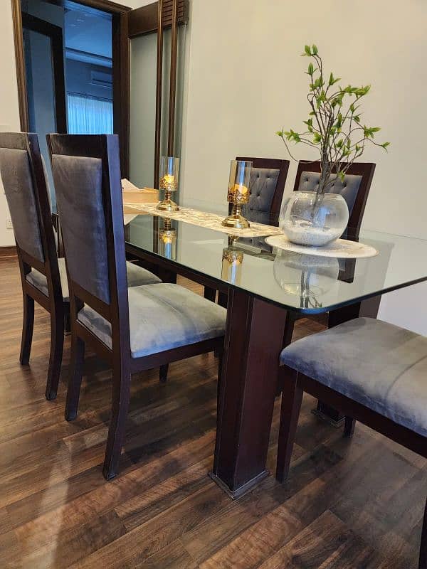 Dinning Table and 6 chairs Glass top made of pure shesham wood 2