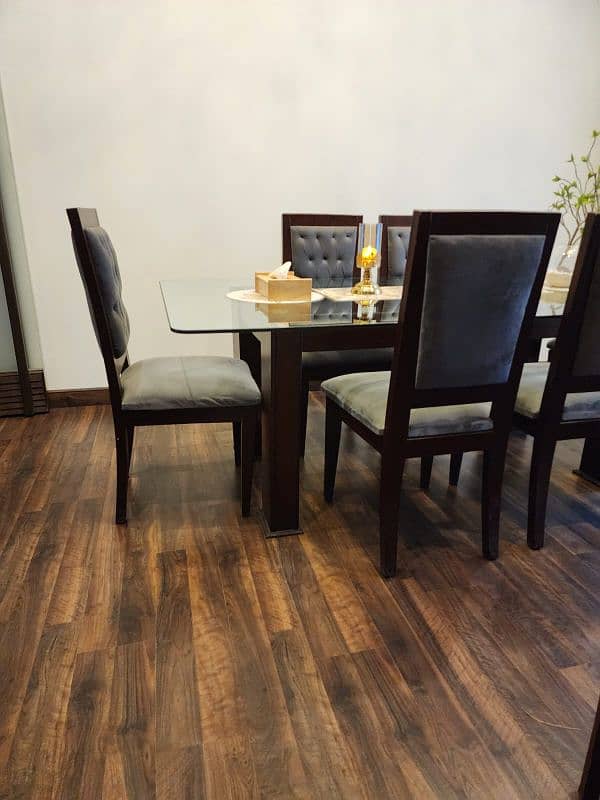 Dinning Table and 6 chairs Glass top made of pure shesham wood 7