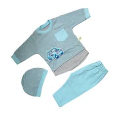 3 Pcs Boy's Blended Printed Knicker And Shirt Set